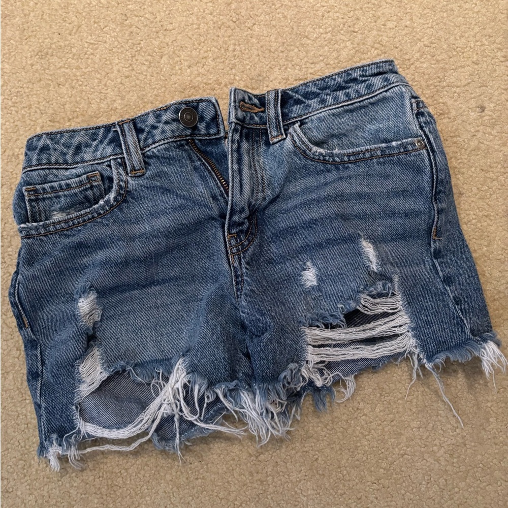 Franki Girls' Ripped Blue Denim Shorts with Frayed Hem